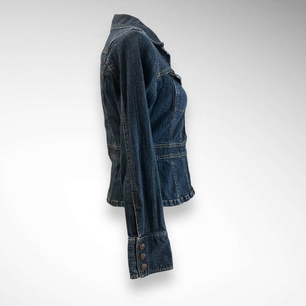 SO GSJC Women's Dark Wash Denim Jacket With Stress Medium | EUC - Picture 3 of 7